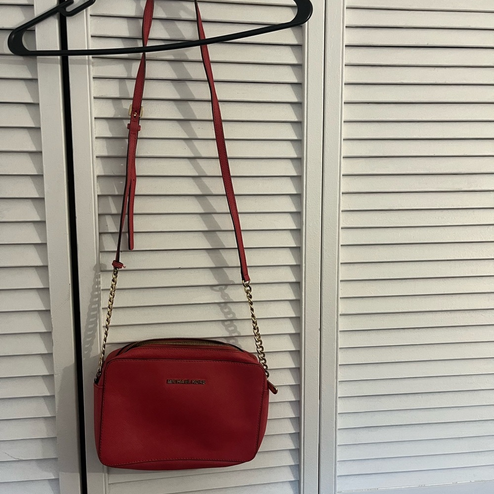 Michael Kors Red/Pink  Crossbody Bag with Gold Chai